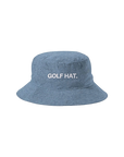 Blue bucket hat with 'GOLF HAT.' text on a white background
