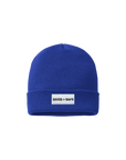 Blue beanie with 'GOOD > SAFE' label on a white background