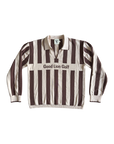 Striped shirt with 'Good Lion Golf' logo on a white background