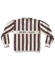Striped shirt with 'GOOD > SAFE' text on a white background