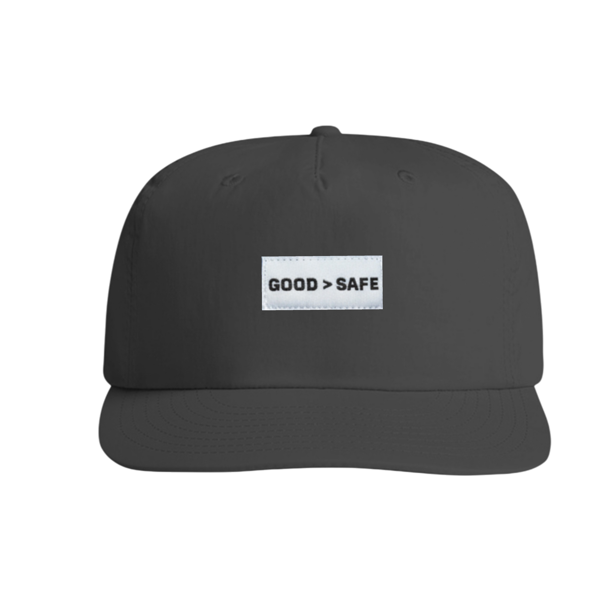 Black cap with 'GOOD > SAFE' text on a white background