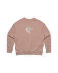 pink sweatshirt with a white graphic on a white background