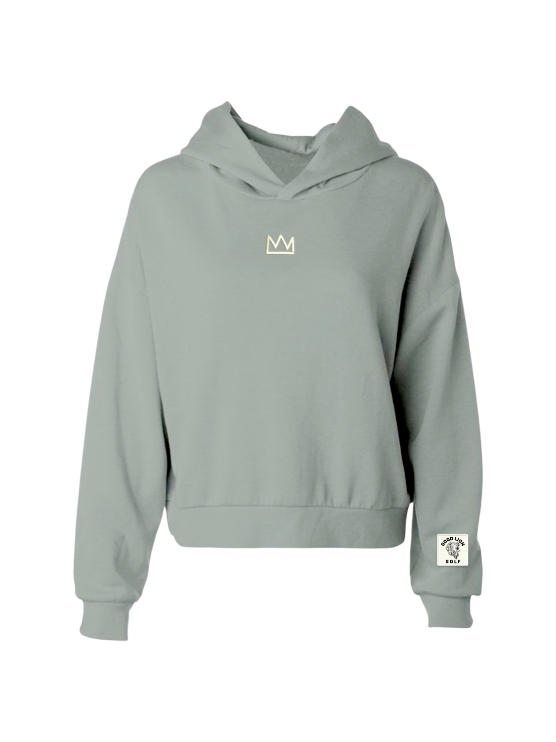 mint hoodie with a logo on a white background