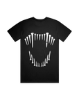 Black Good Lion Golf T-shirt with white golf tees arranged into fangs on the back