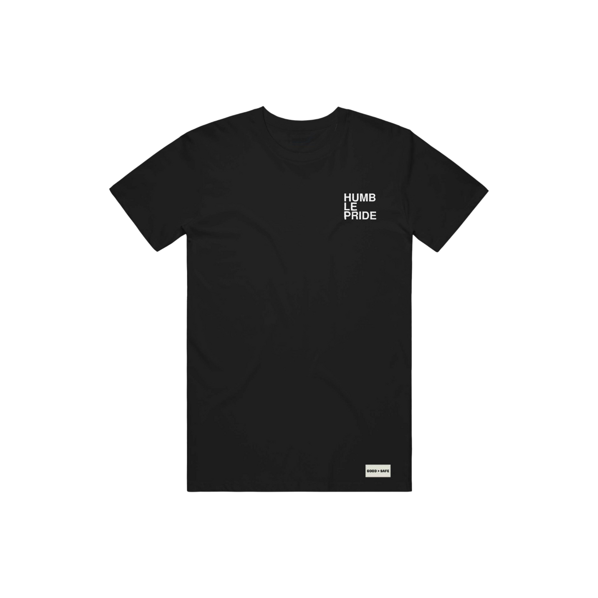 Black Good Lion Golf T-shirt with white Humble Pride chest print