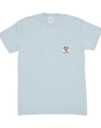 Light blue t-shirt with a small logo on the chest against a white background