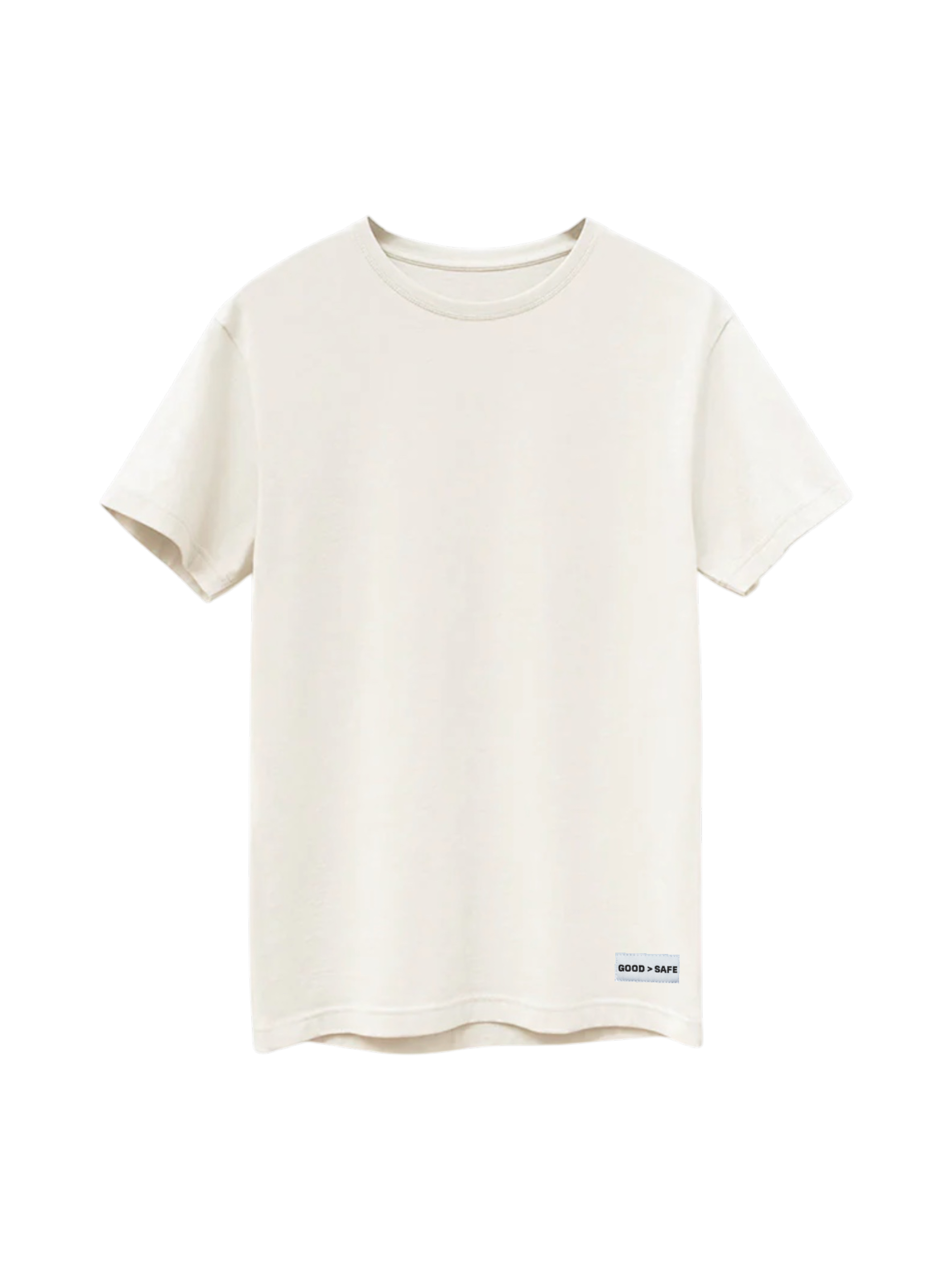 off white tshirt with a good lion good > safe woven label